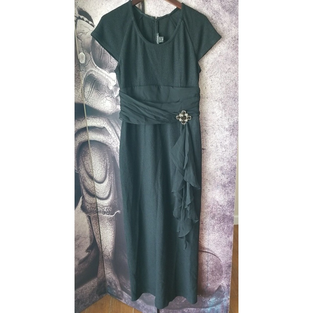 ST JOHN Wool Blend Fall 09 Cap Sleeve Long Length Chiffon Tiered Gown Dress JT01